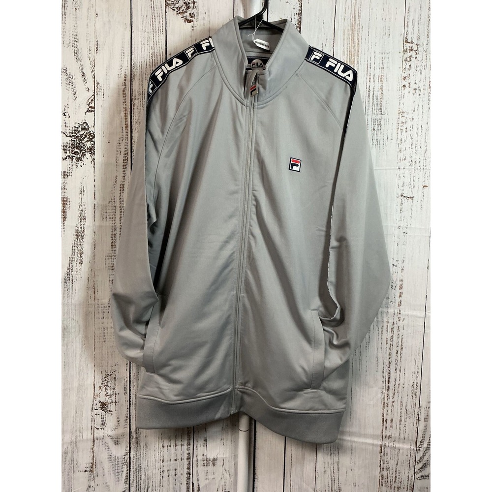 FILA Track Jacket‎ 3XL Gray Full Zip Logo Tape Athletic Warm Up Coat